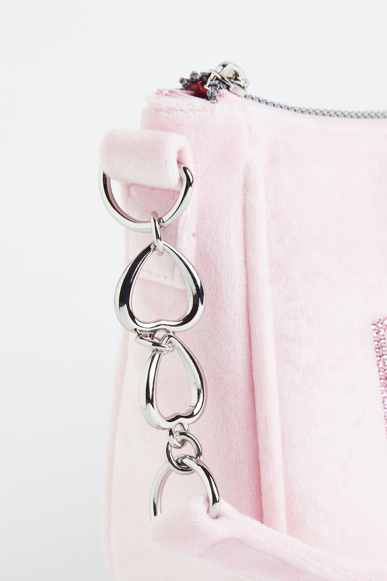 Rhinestonemotif velour shoulder bag