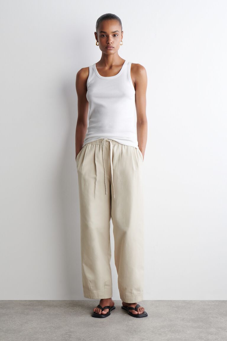 COTTON TAPERED DRAWSTRING TROUSERS
