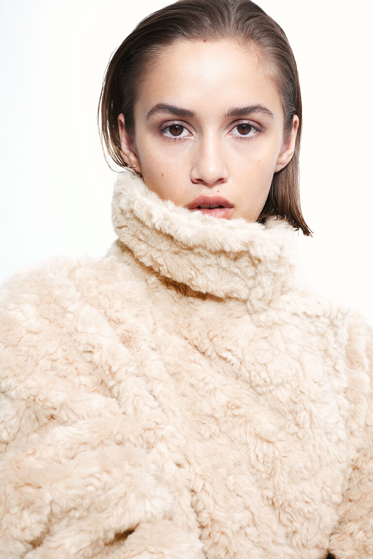 Solid Elegant Minimalist Warm Notched Collar Teddy Overcoat main image 0