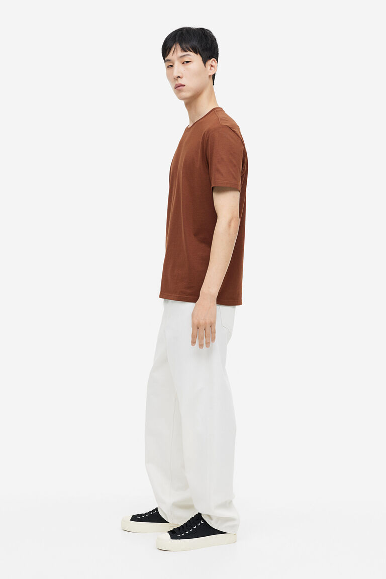 Oh Pima Cotton Wash Exposed Seam Contrast Striped Round Neck Long Sleeve T-Shirt