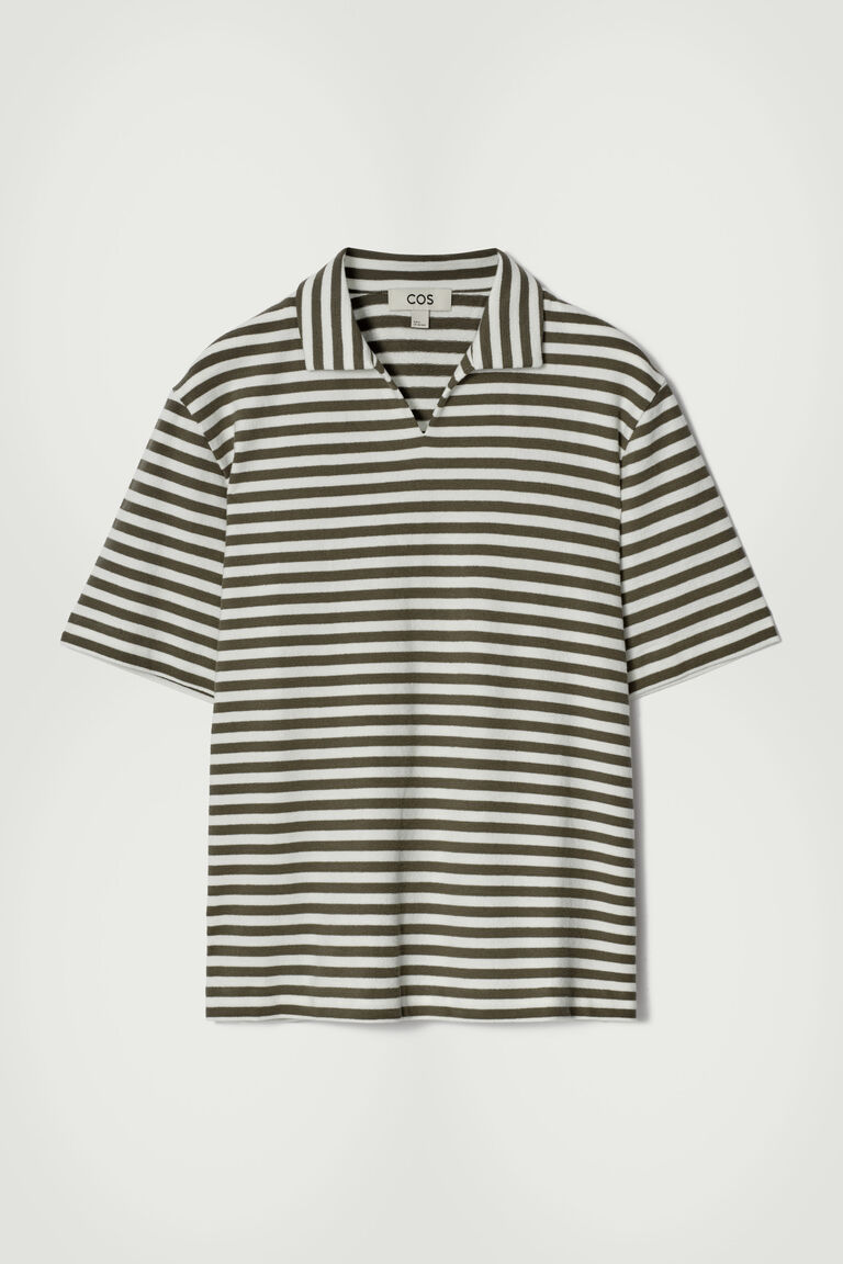 OPEN-COLLAR STRIPED TERRY POLO SHIRT