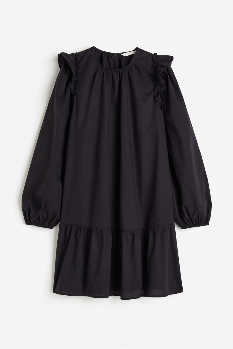 Smock Waist Long Denim Dress/ Printed Border- 304D