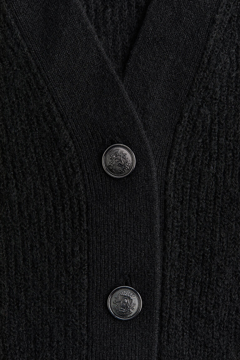 HYSFORM™ HEARTS KNIT CARDIGAN BLACK Lサイズ Rib-knit cardigan