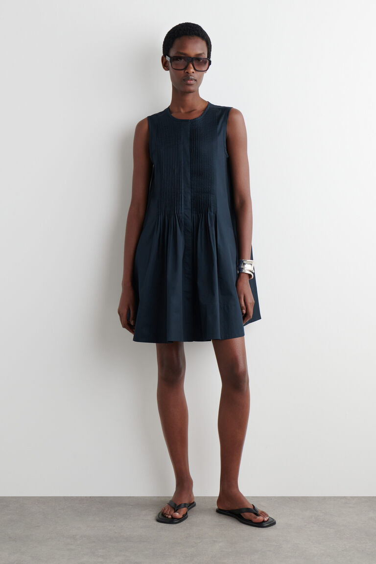 PINTUCKED COTTON MINI DRESS