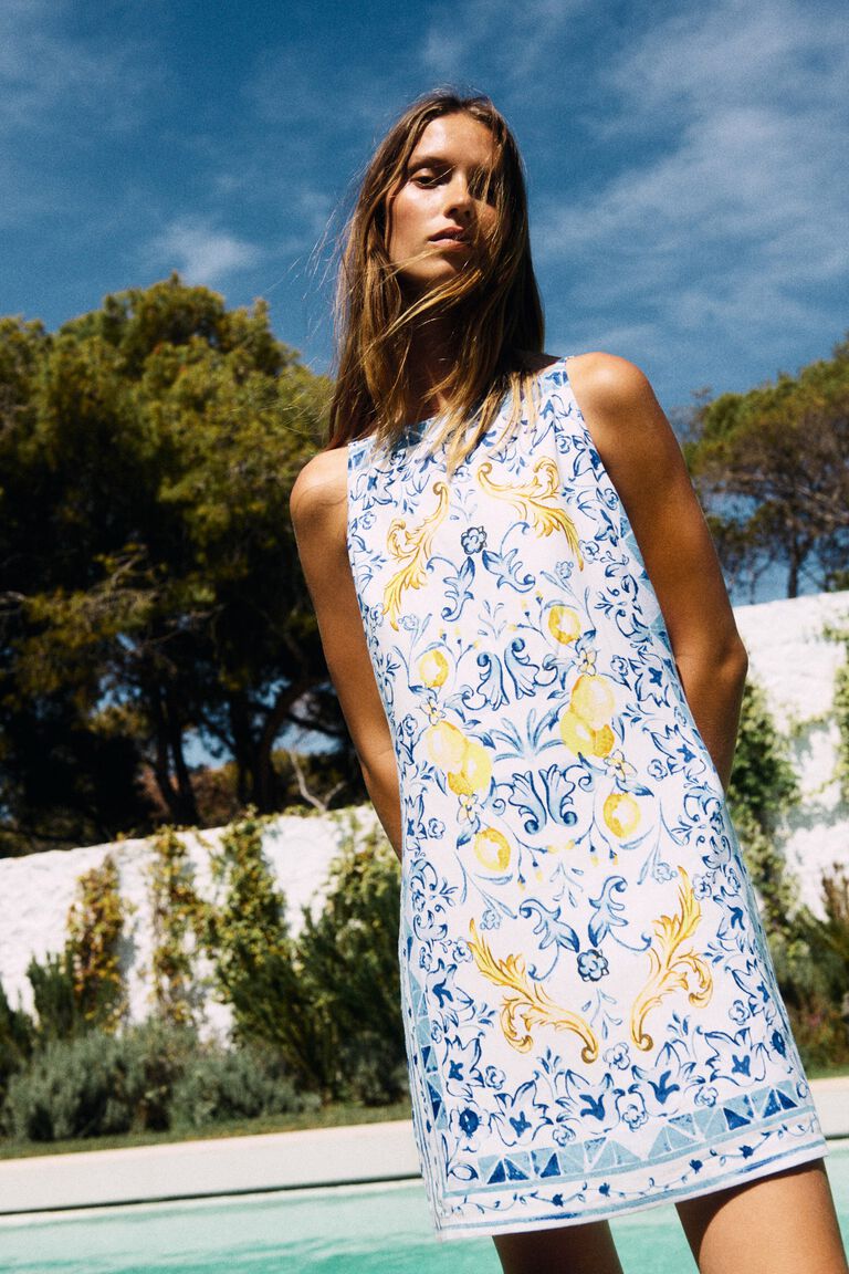 Linen SS Spliced Dress Grn-Char