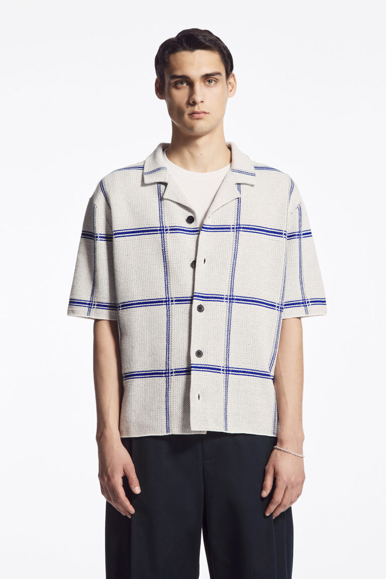 CHECKED KNITTED HEMP SHIRT