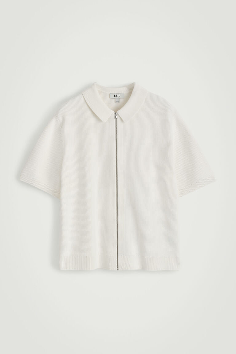 WAFFLE-KNIT COTTON ZIPPED SHIRT
