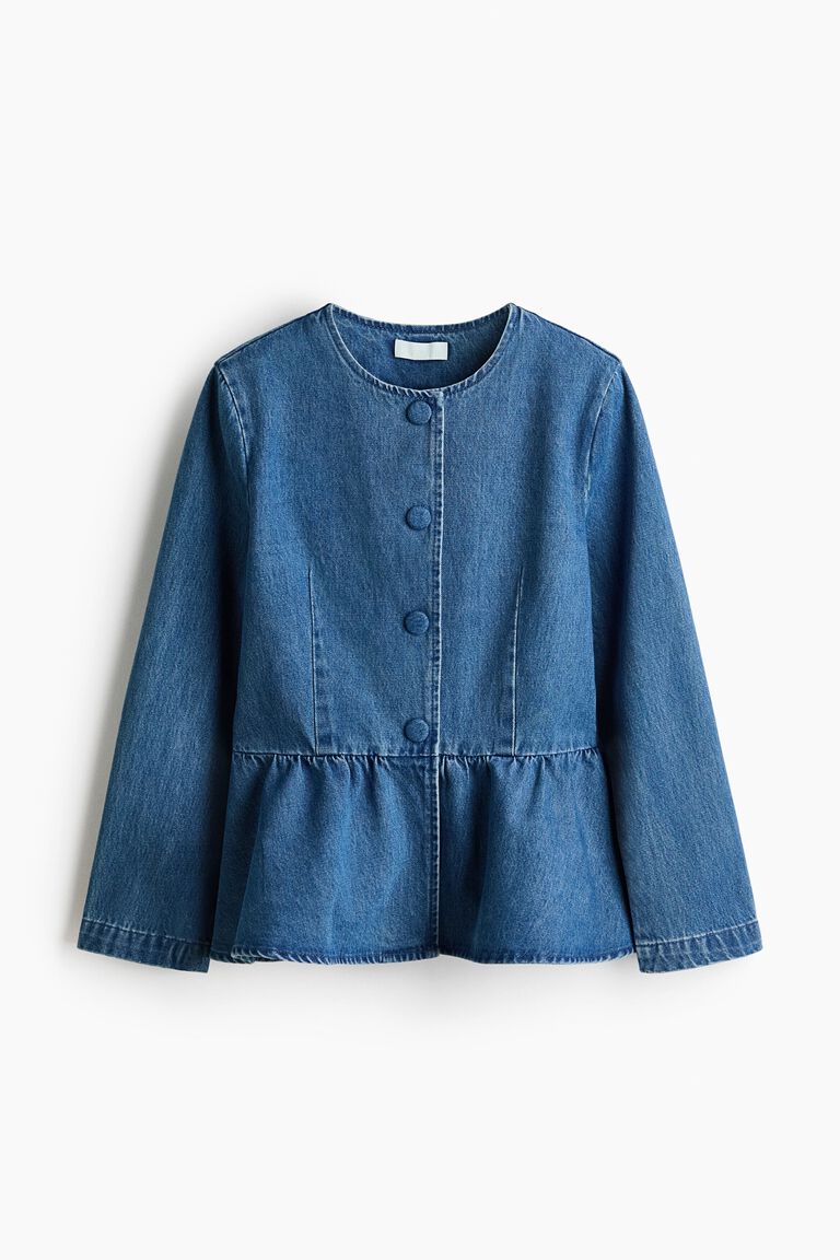 Collarless peplum jacket