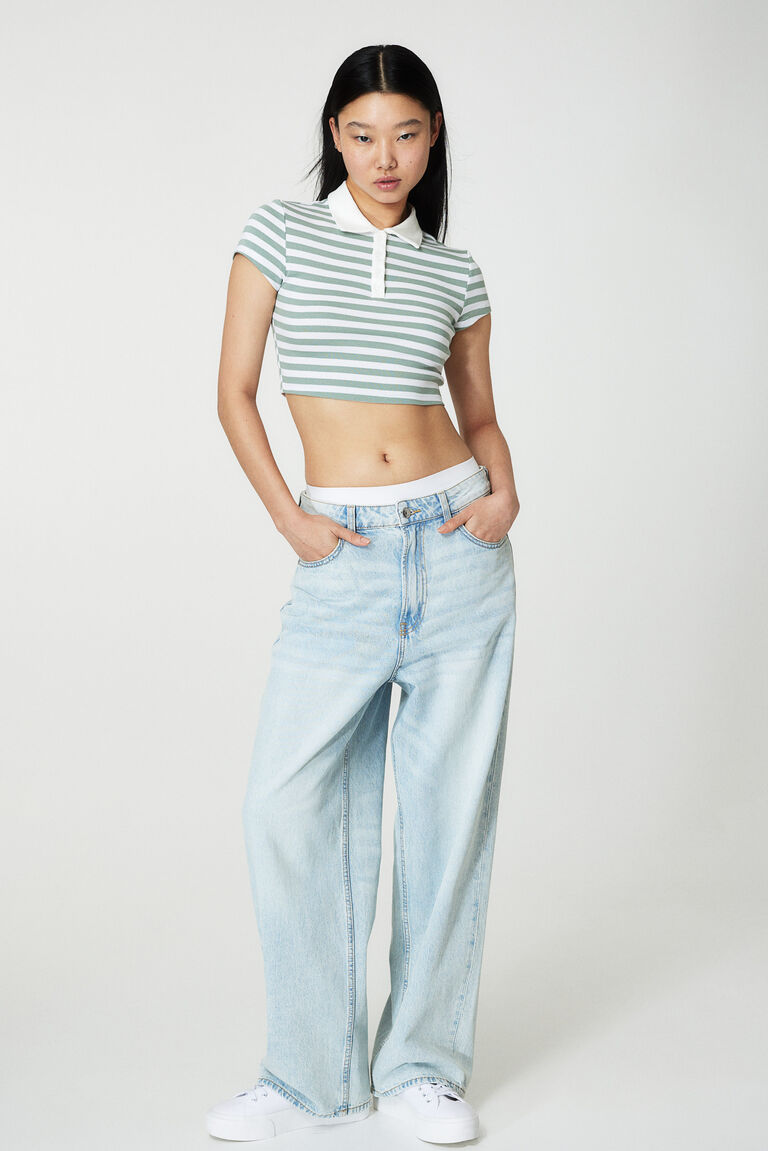 [ JEANS] Crop Scallop Rip Polo T-shirt ★大人気★ 204732628-1-cream?$n_750w$&wid