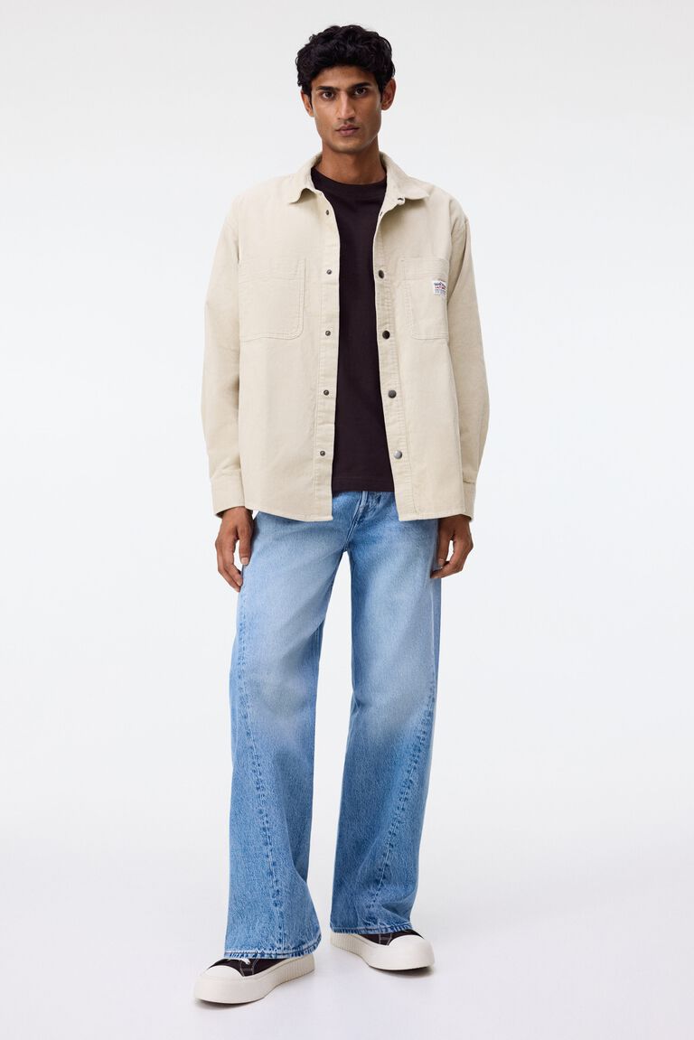 Grey Oversized Corduroy Button Down Shirt
