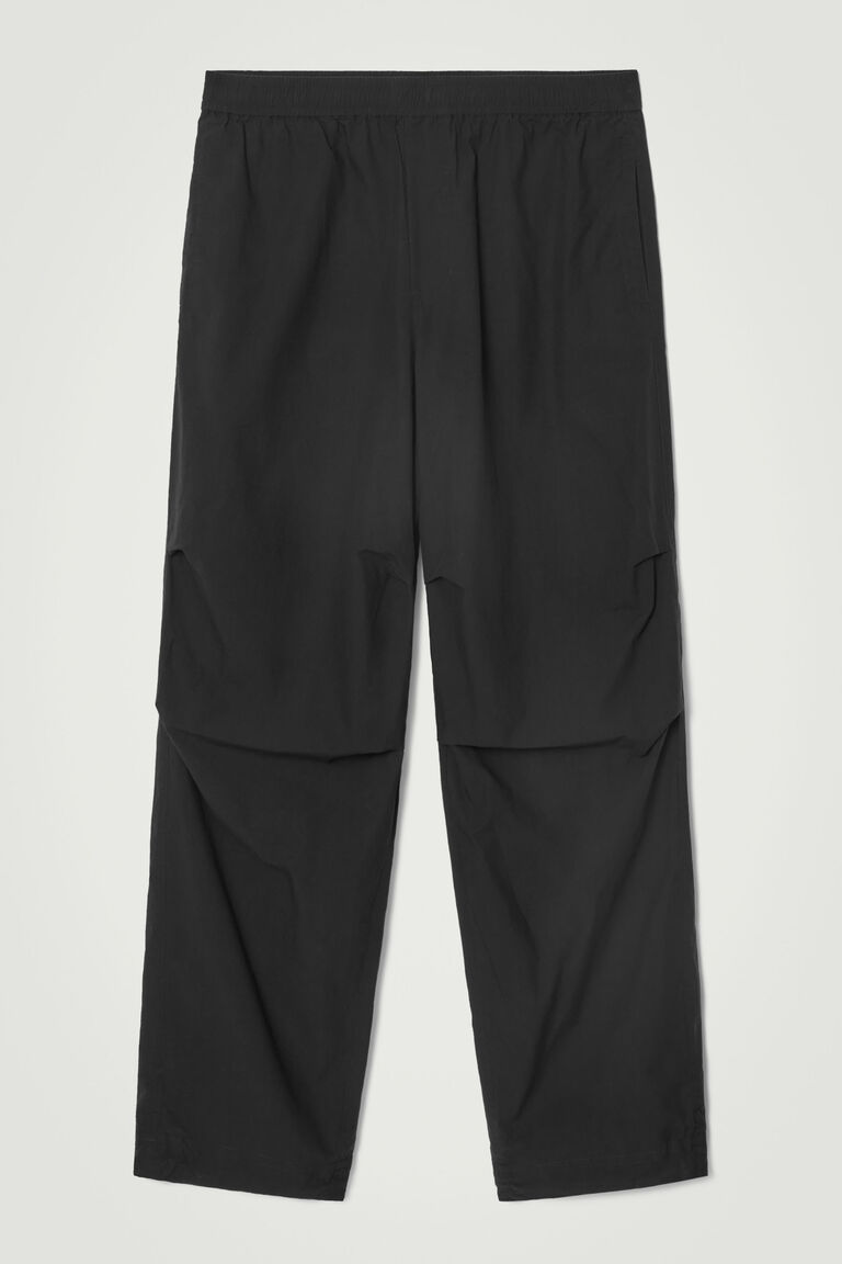 ELASTICATED COTTON WIDE-LEG TROUSERS