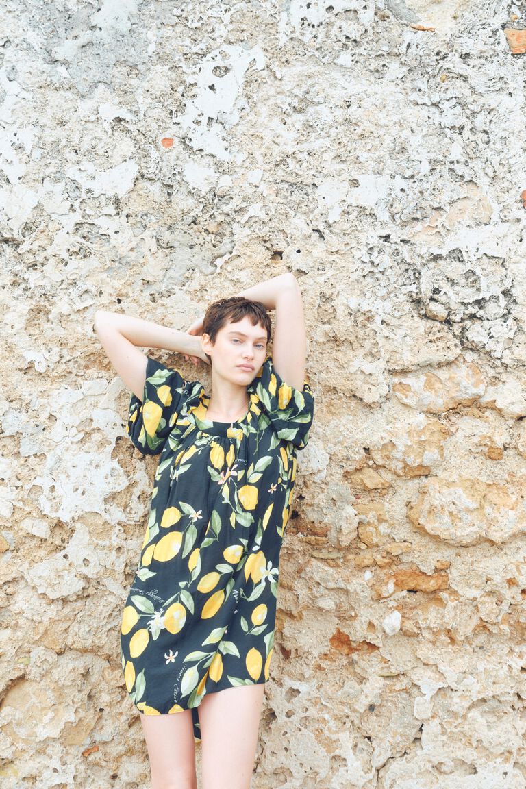 Balloon-sleeved tunic dress