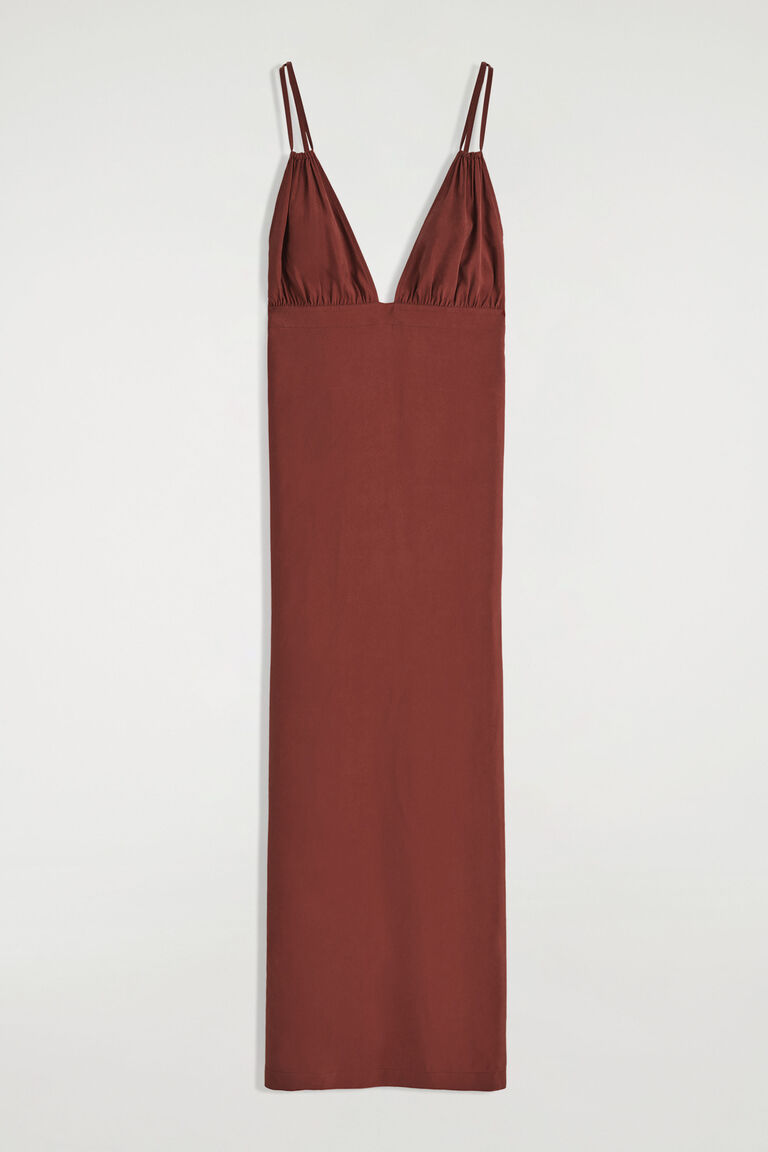 GATHERED V-NECK MAXI DRESS