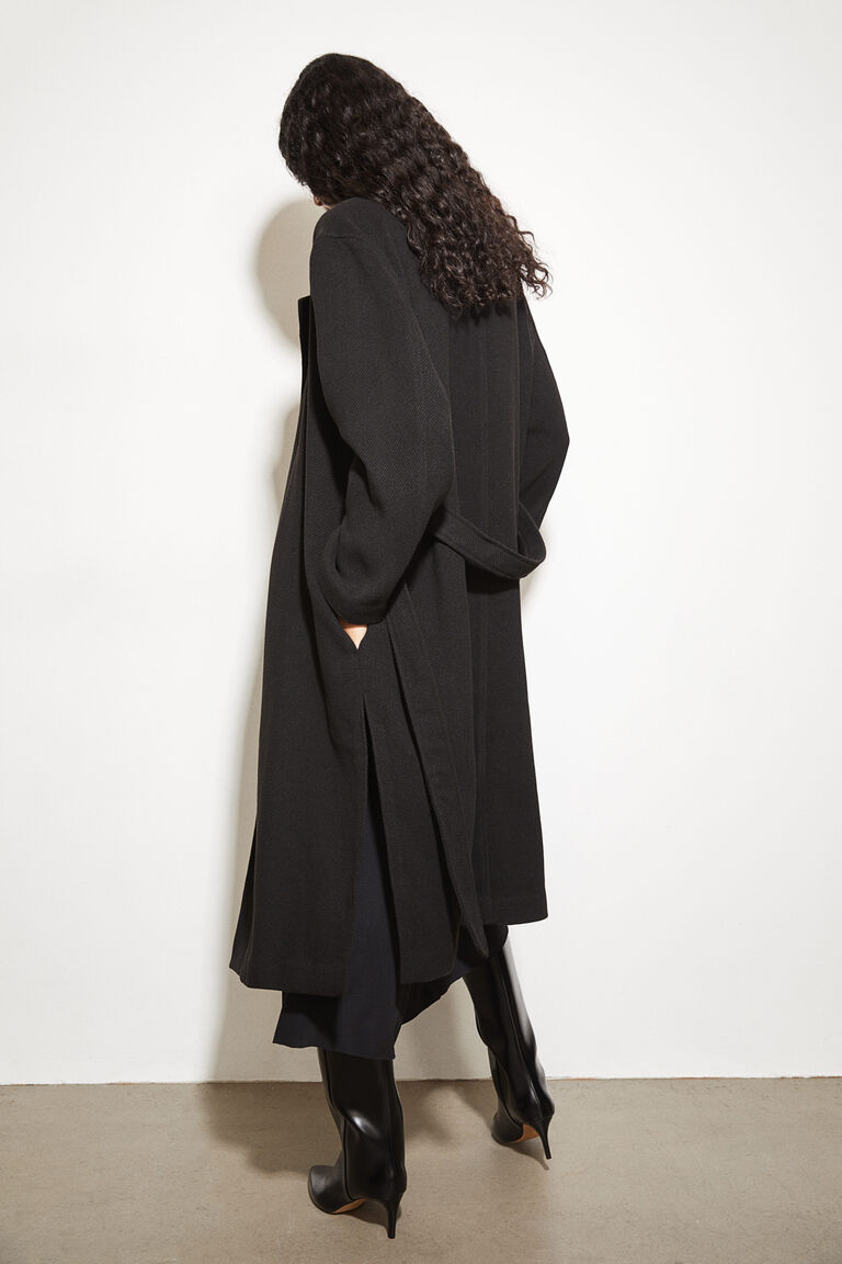 petite tie belt coat
