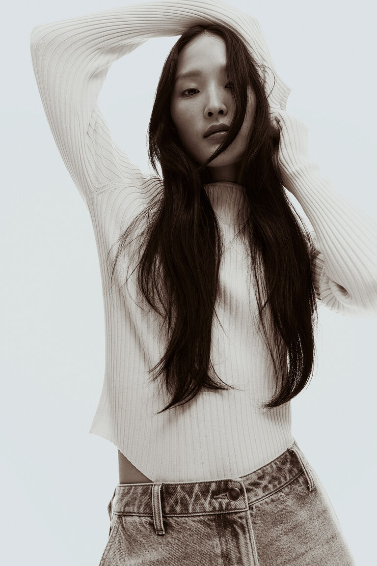 Rib-knit boat-neck top