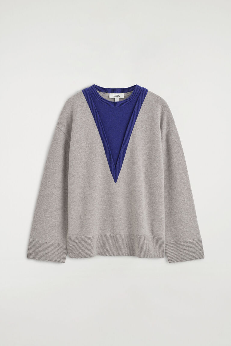 LAYERED MERINO WOOL CREW-NECK JUMPER