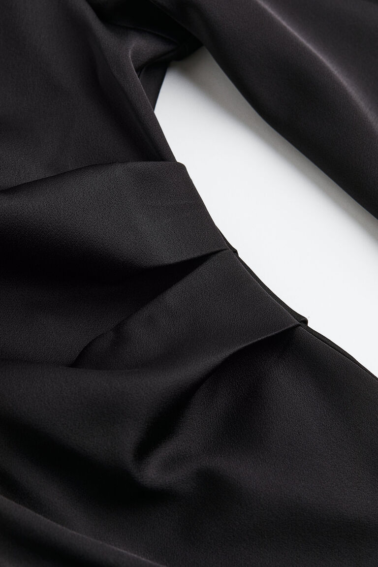 Draped Neck Blouse with Long Sleeves in Black
