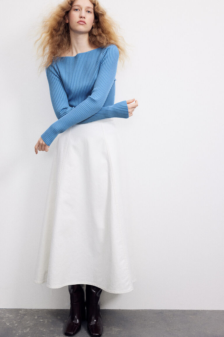 Rib-knit boat-neck top