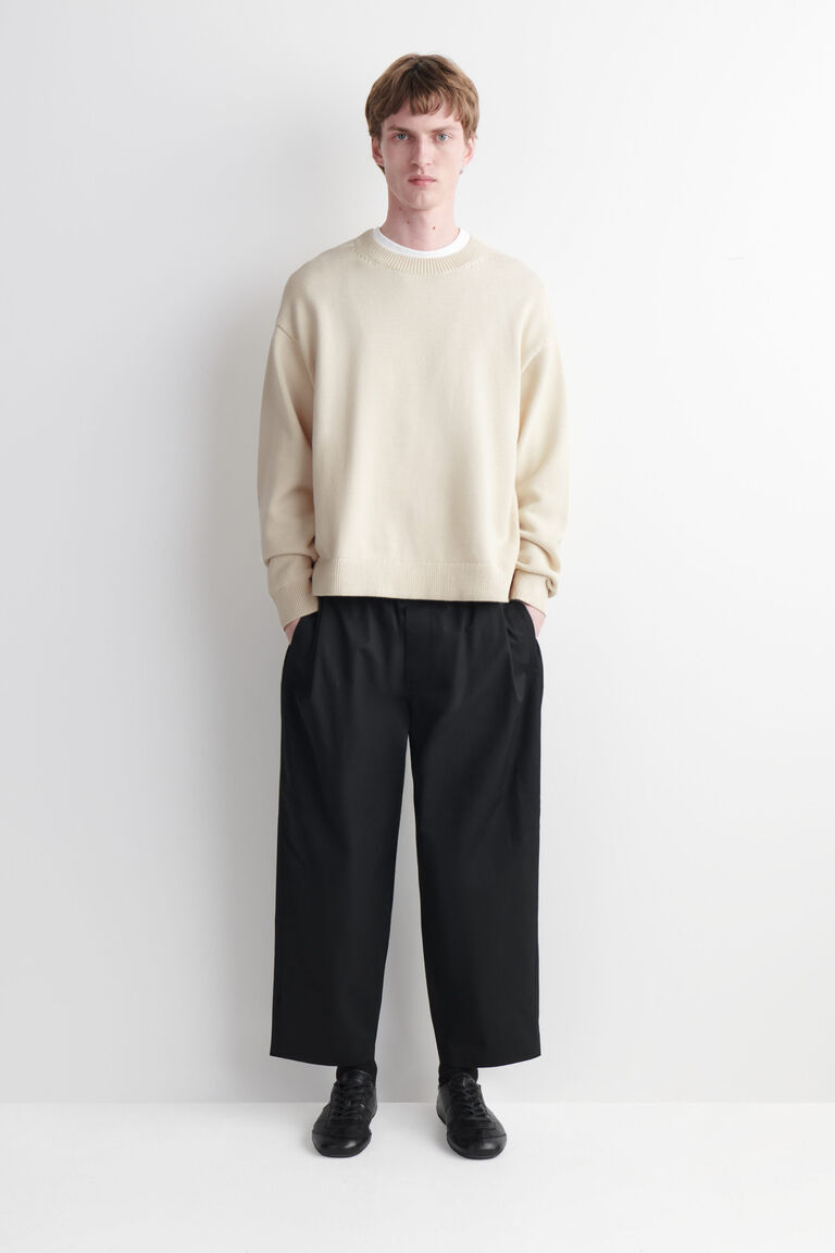CROPPED ELASTICATED RELAXED-FIT WIDE-LEG TROUSERS