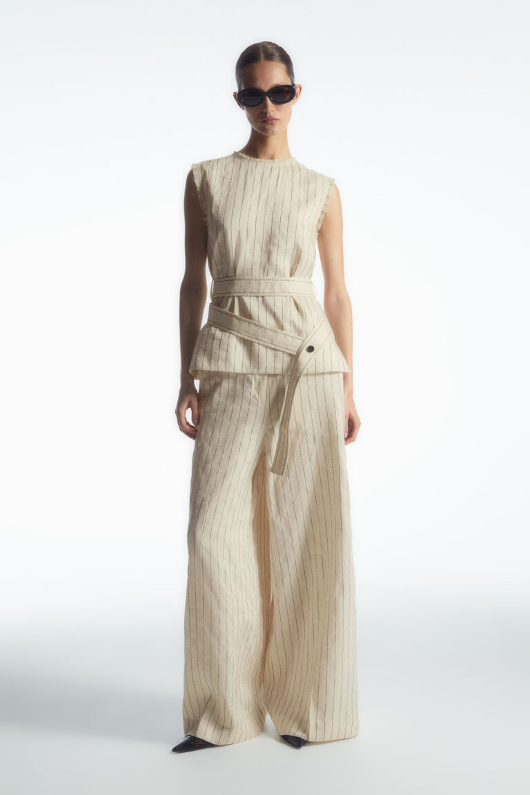 PINSTRIPED WIDE-LEG TROUSERS