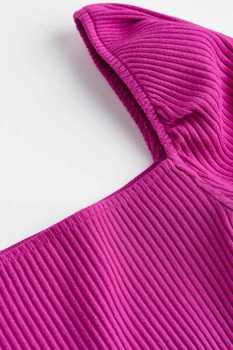 Knit Ribbed Purple Top Puff-sleeved ribbed top
