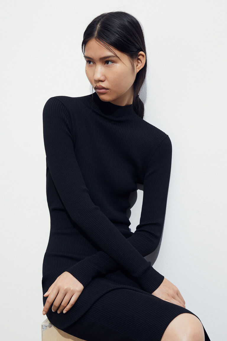 Women's Knitted Turtleneck Dress  
Double-Breasted Collar Dress - 97118 main image 1