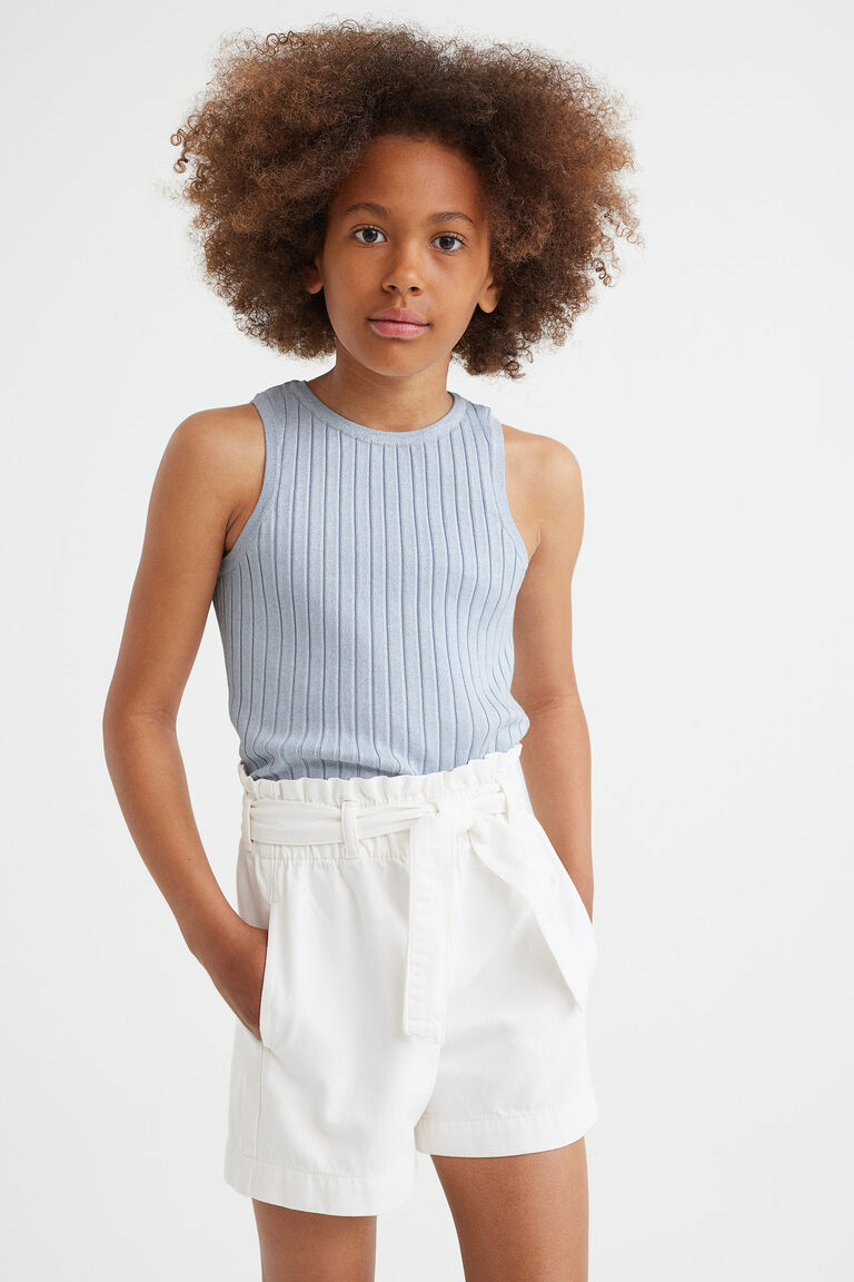 Baby Blue Rib Knit Top With Square Neckline