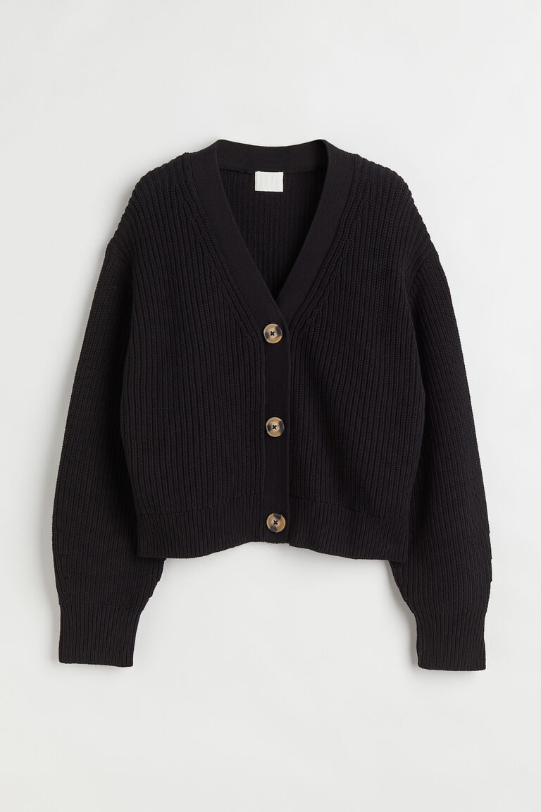 Rib-Knit Plunge Raglan Sleeve Cardigan
