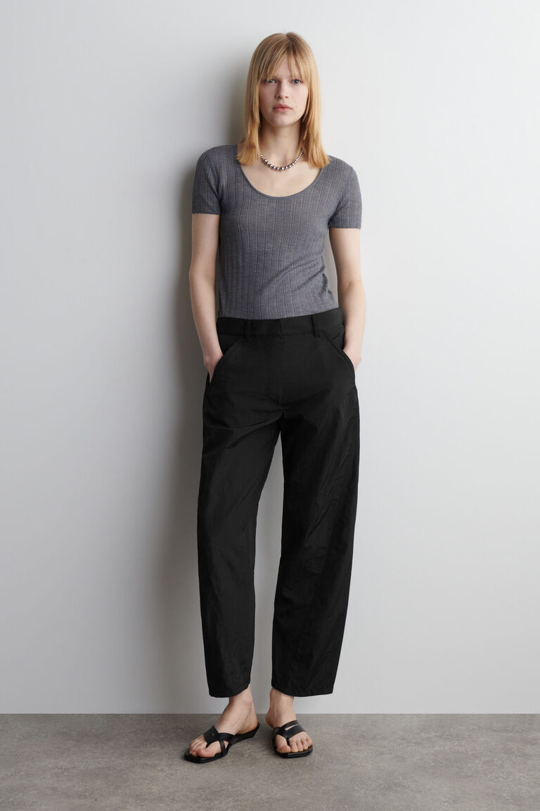 NYLON BARREL-LEG TROUSERS