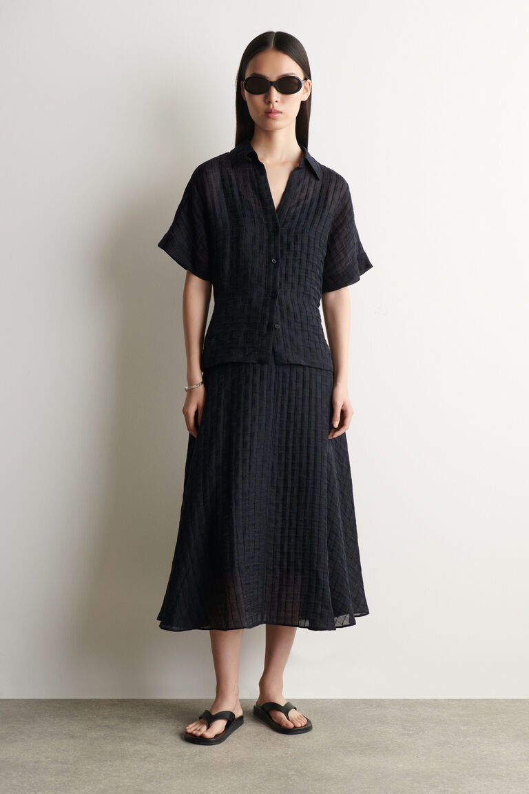 POLKA-DOT LINEN-BLEND JACQUARD MIDI SKIRT