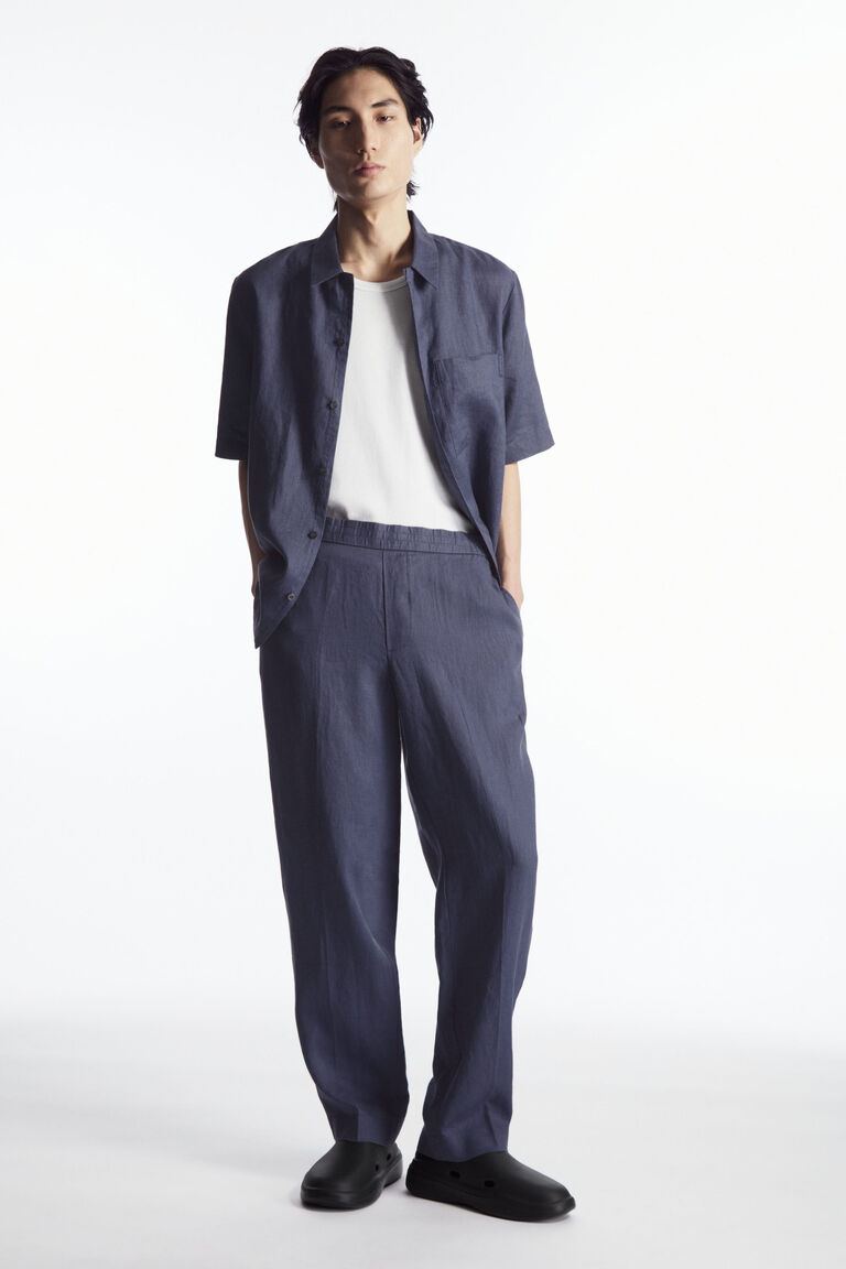 TAPERED LINEN DRAWSTRING TROUSERS