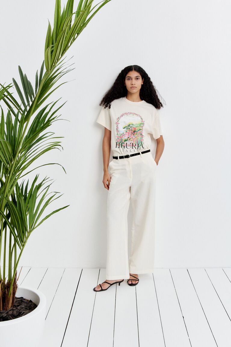 Wide linen-blend trousers