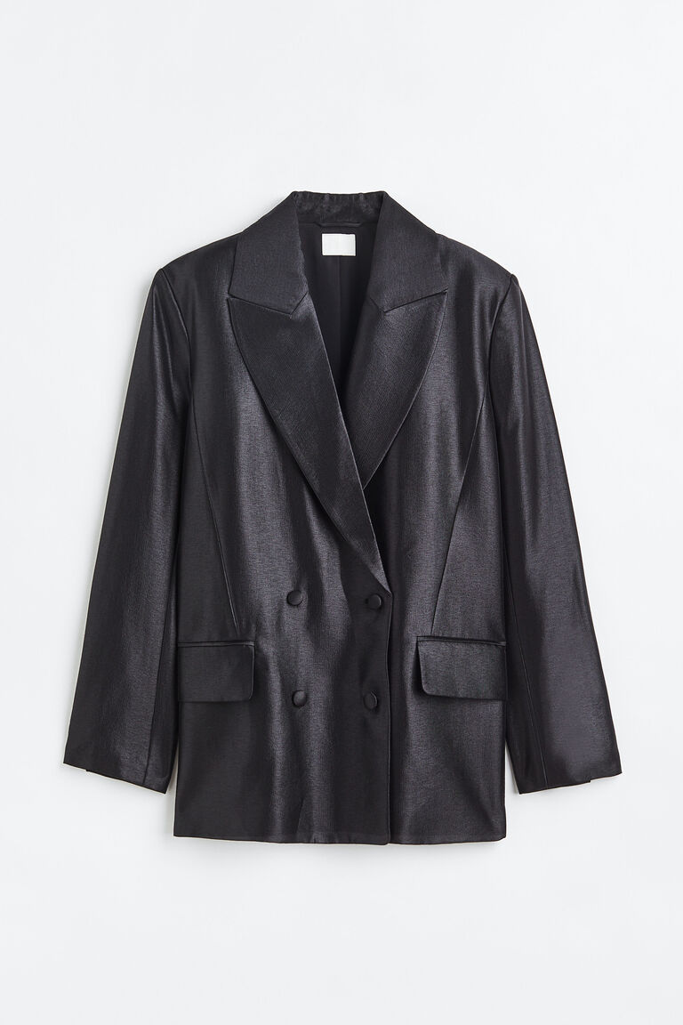 Ladies Solid Color Satin Bowknots Double-Breast Long Blazer main image 0