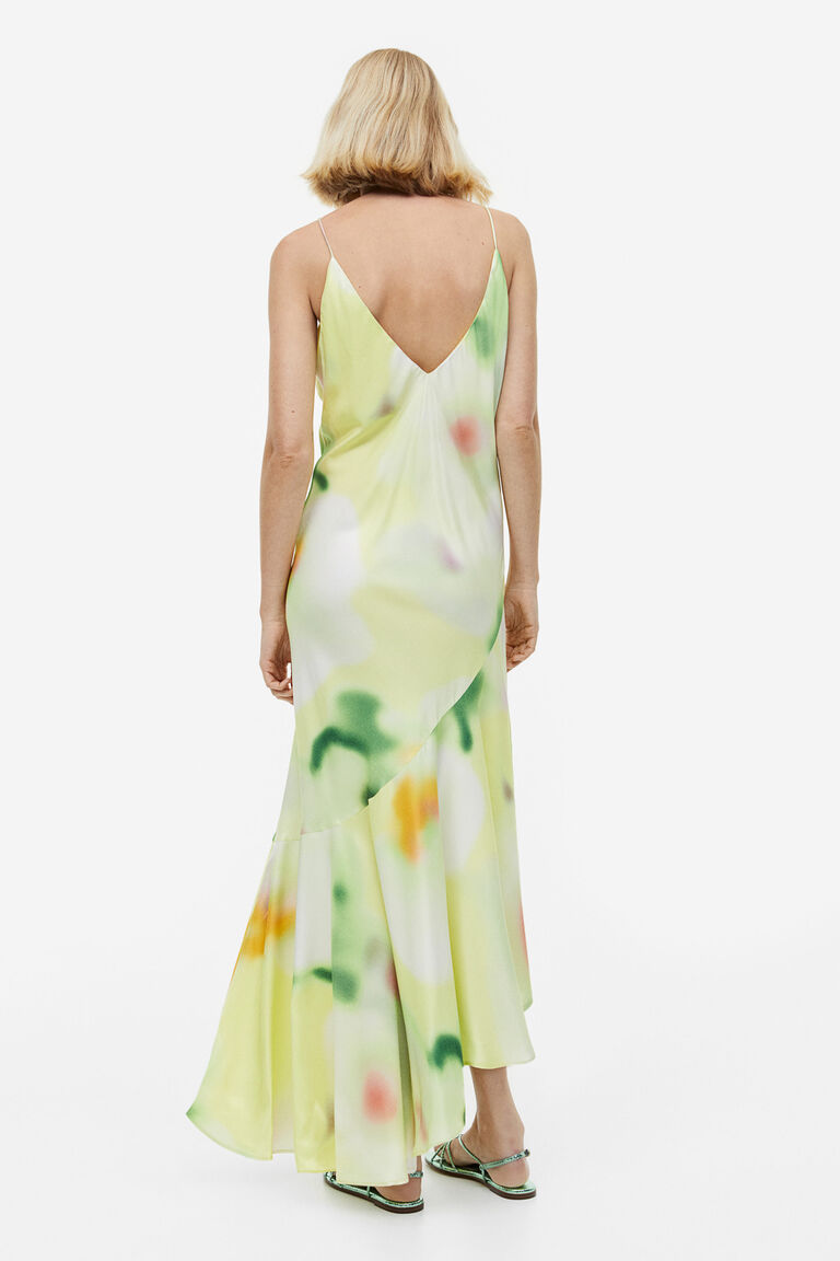 Asymmetric-hem slip dress