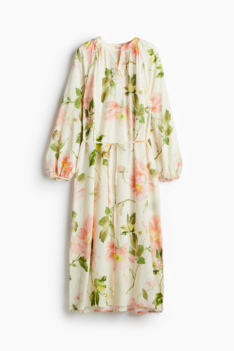 Balloon Sleeve Cotton Dress Dark Blue