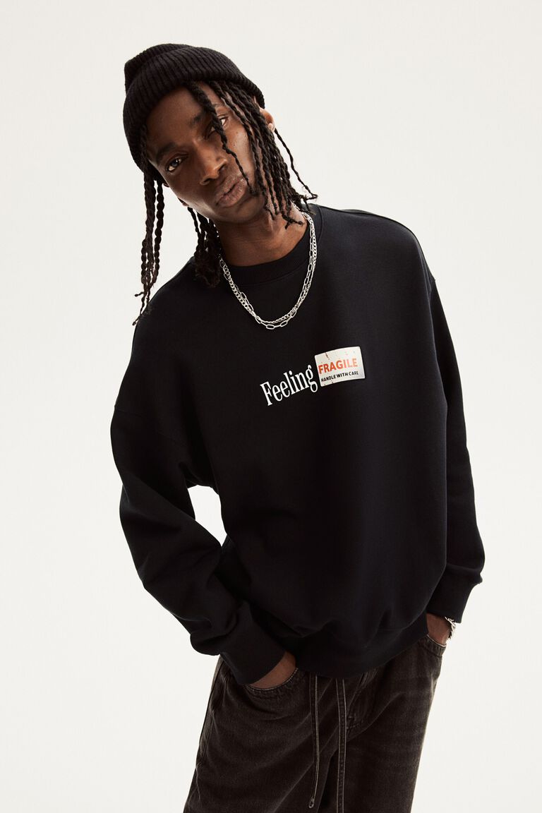 【関税&送料込】Mcm Black Stretch Polyester Blend Sweatshirt Oversized Fit Printed sweatshirt