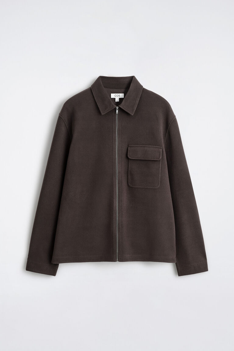 CORDUROY-JERSEY ZIP-UP OVERSHIRT