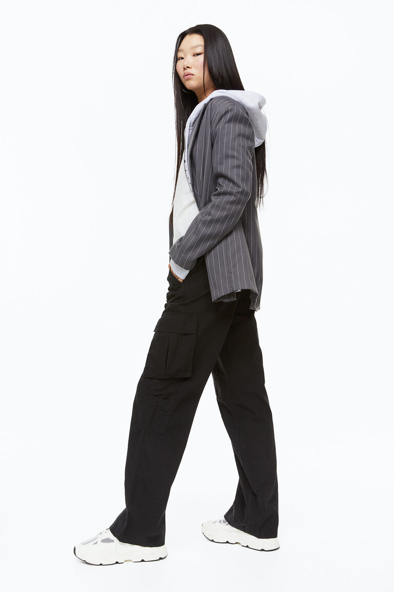 Canvas Weave Cotton Cargo Trousers
