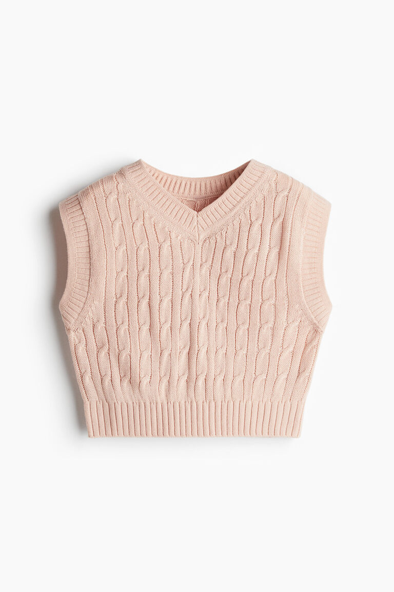 Cable Knit Sweater Vest Cropped Sleeveless Sweater Cable-knit