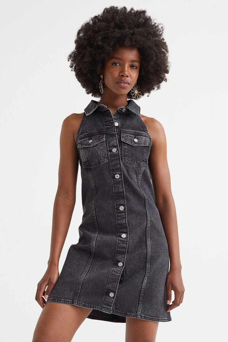 Sleeveless denim shirt dress