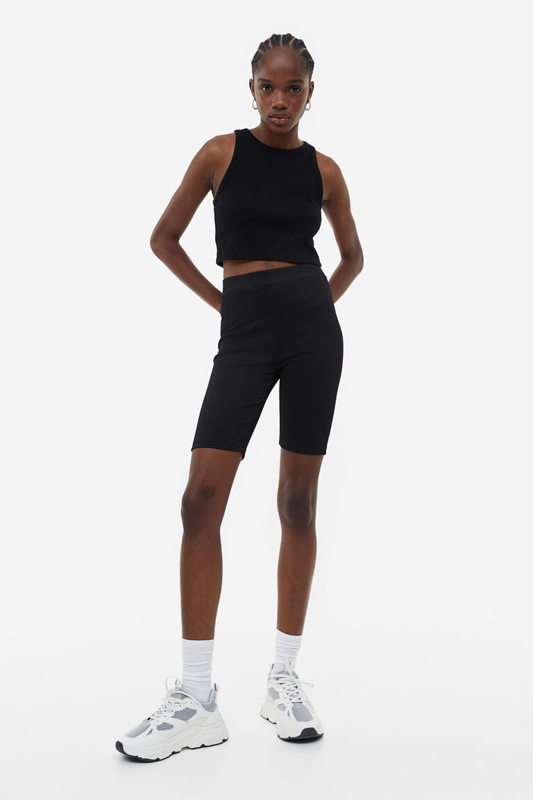 Black ribbed Biker Shorts main image 1