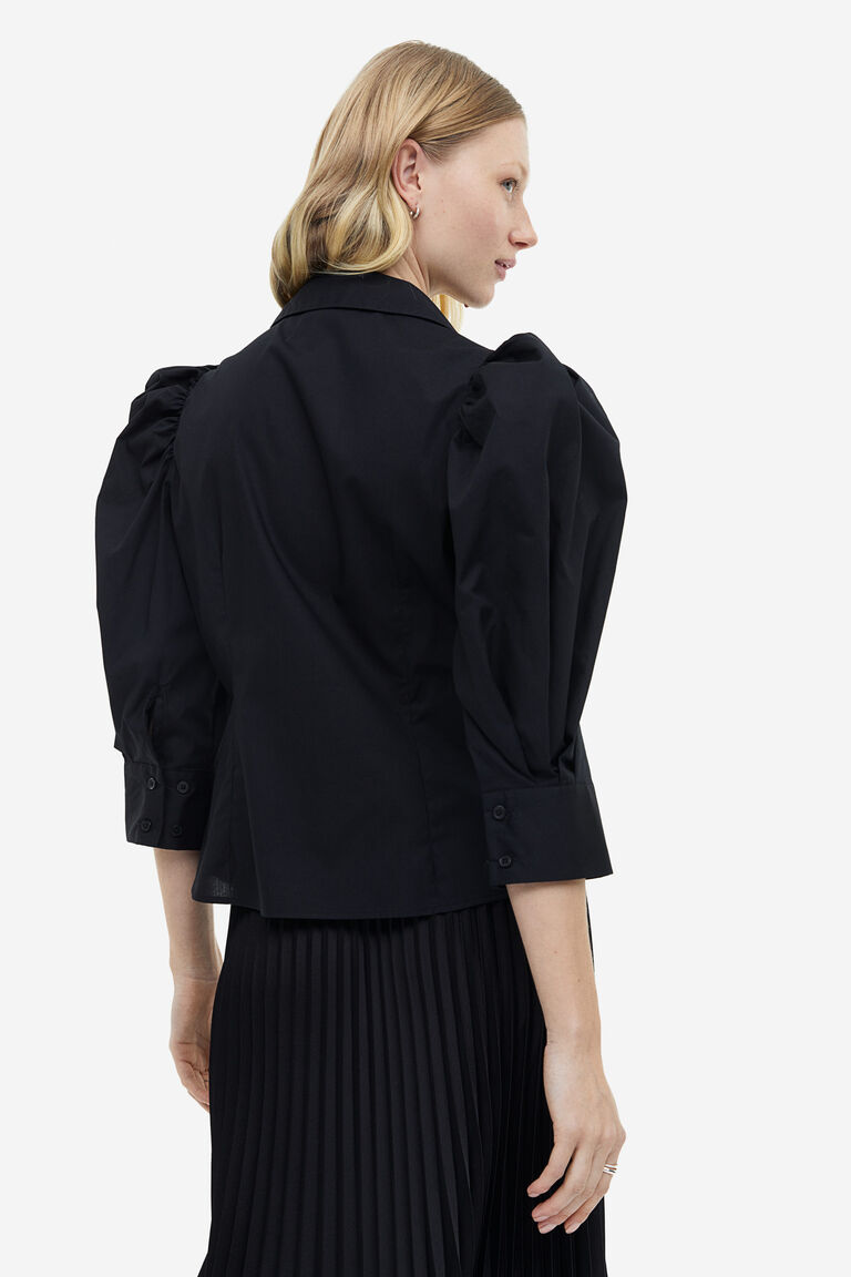 BLACK POPLIN BUBBLE BLOUSE