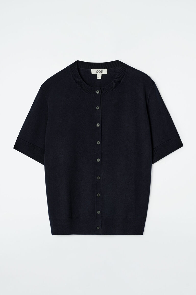 SHORT-SLEEVED MERINO WOOL-BLEND CARDIGAN