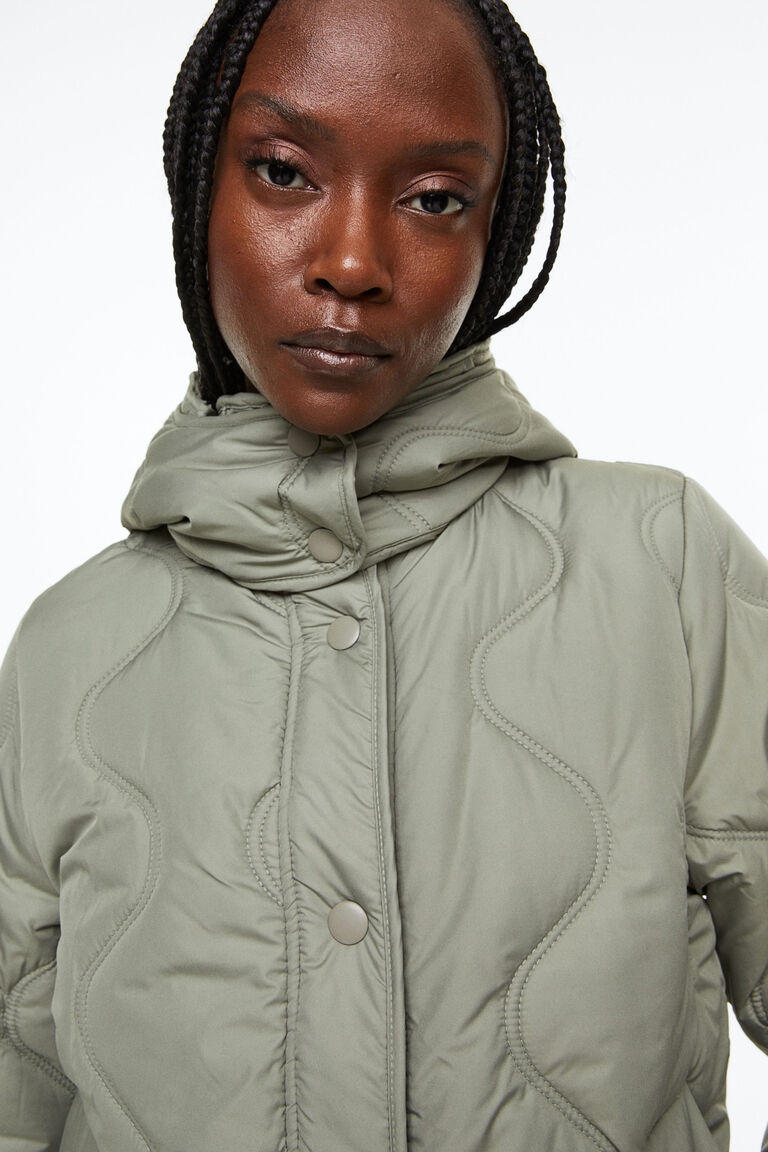 h&m padded jacket khaki green