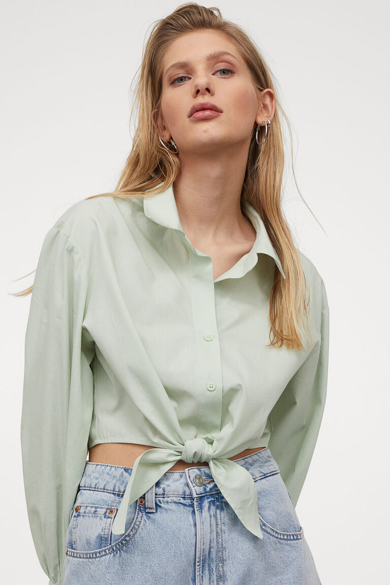 Tie-hem cotton shirt