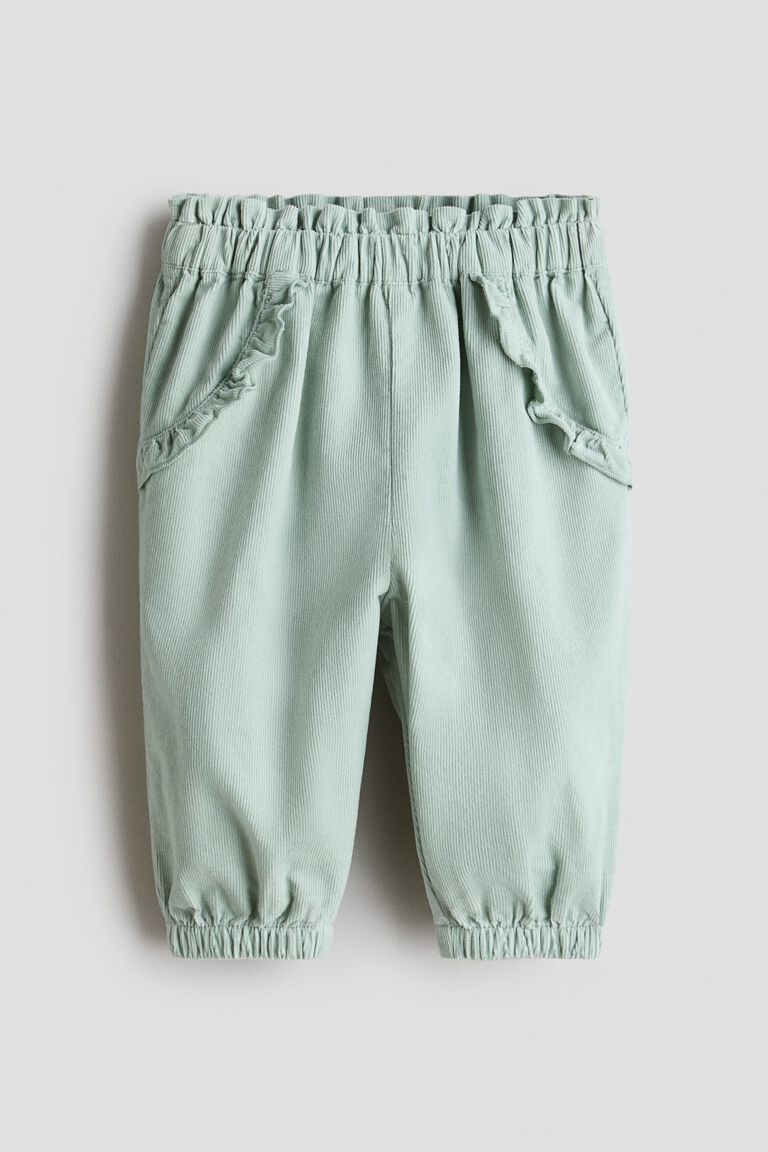 Frill-trimmed corduroy trousers