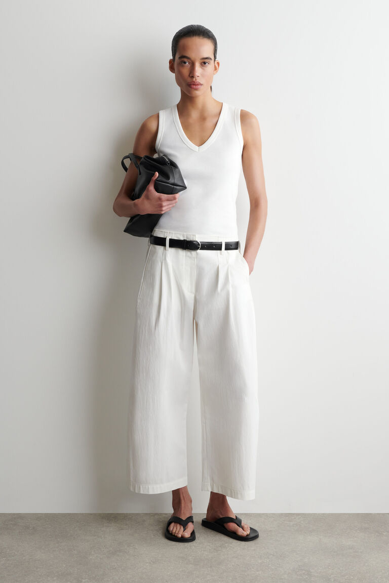 PLEATED COTTON BALLOON-LEG TROUSERS