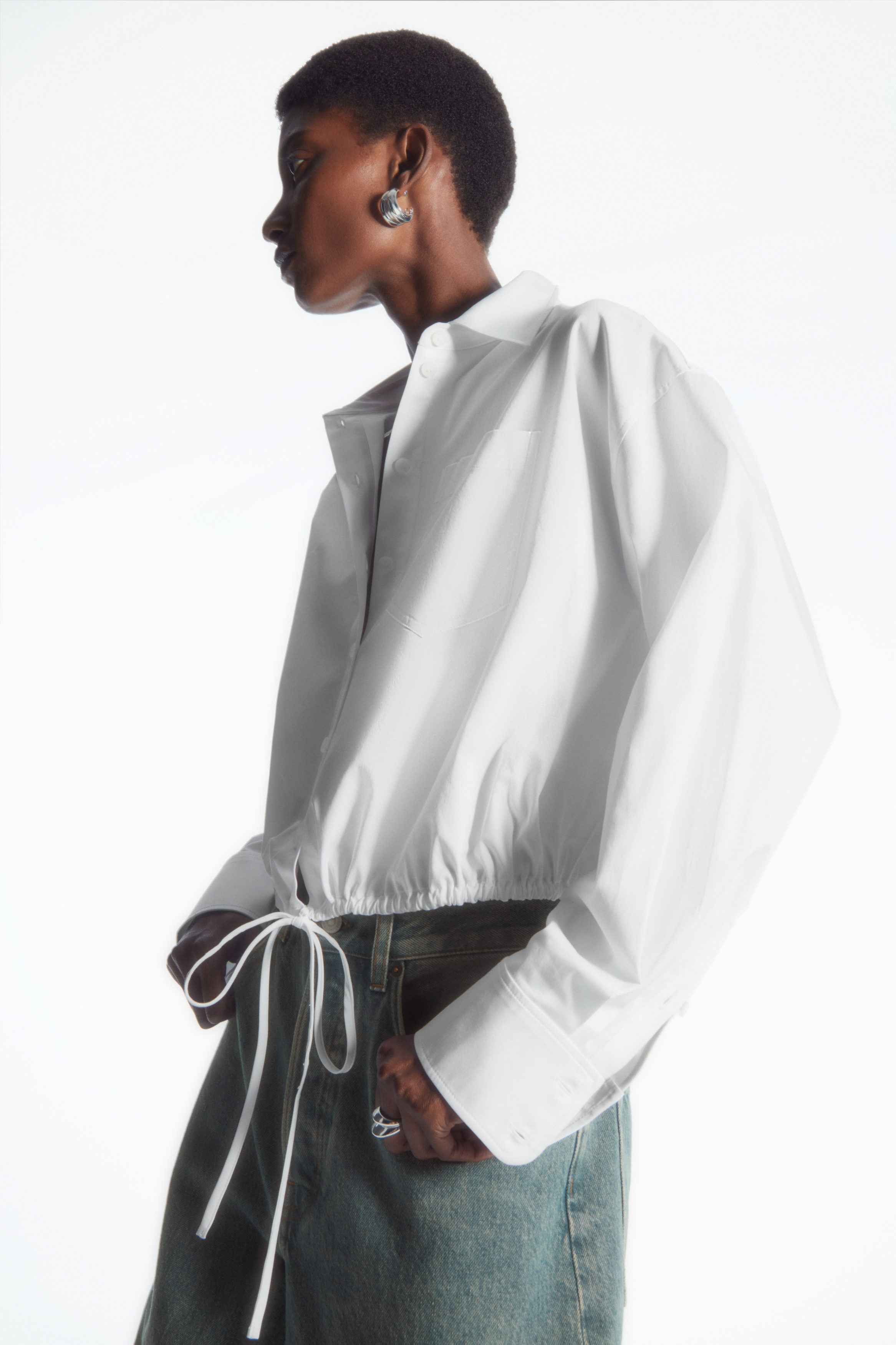 OVERSIZED TIE-DETAIL CROPPED SHIRT