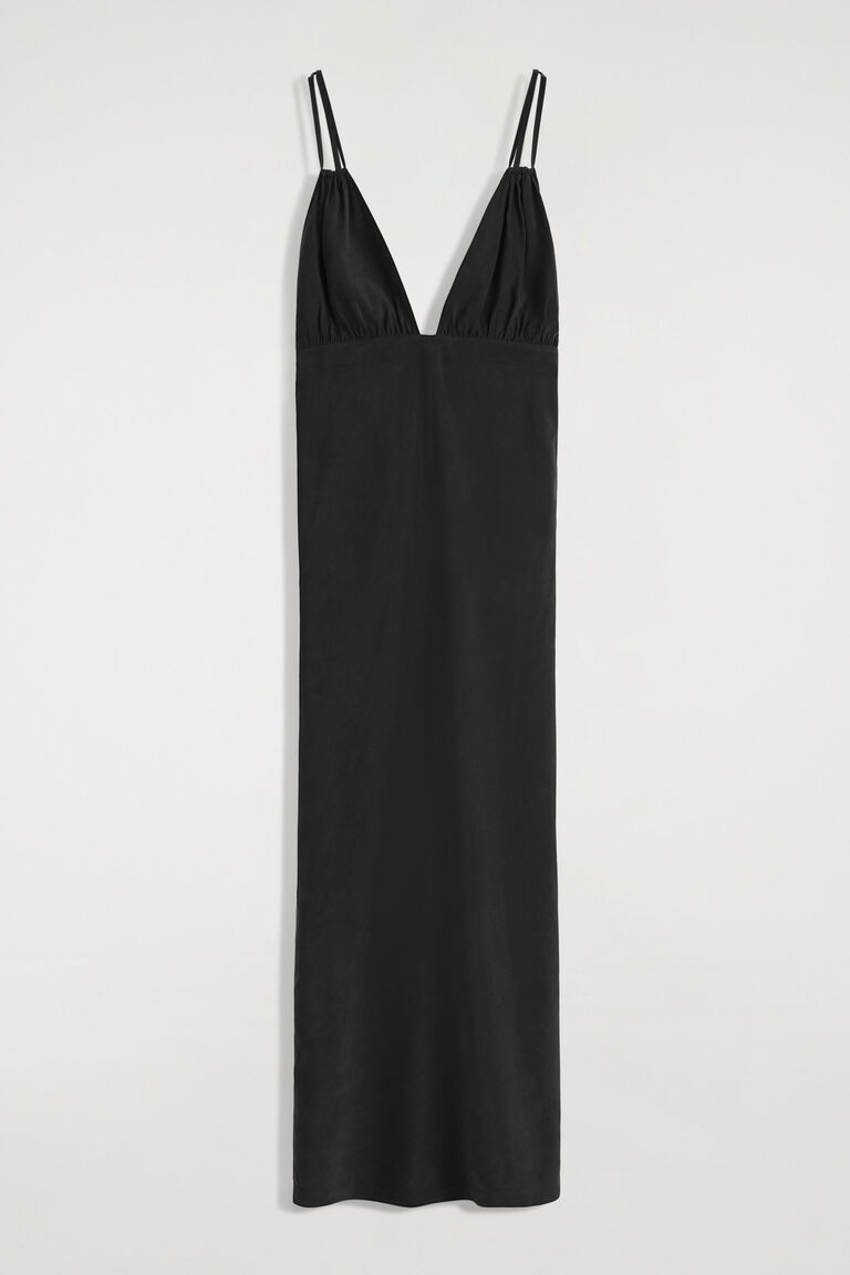 GATHERED V-NECK MAXI DRESS