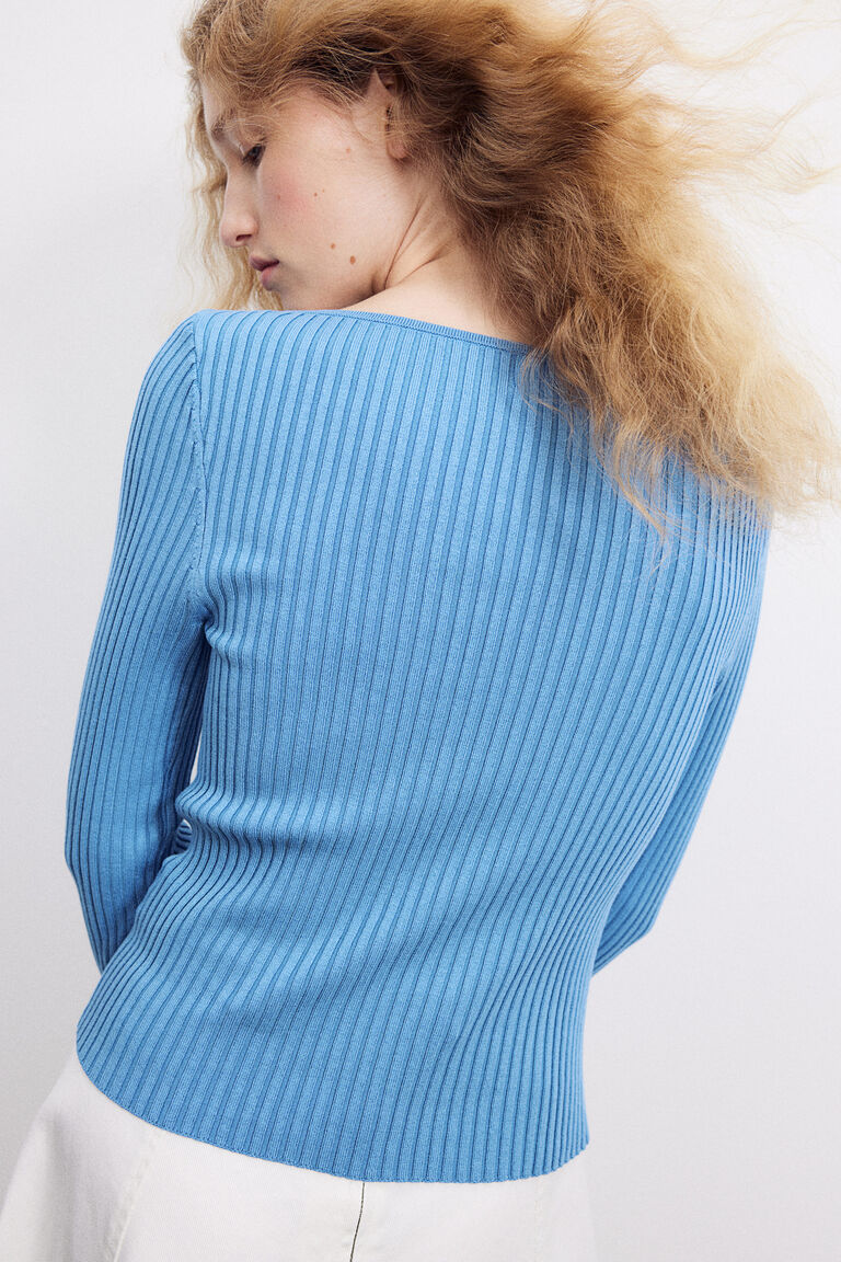 Rib-knit boat-neck top
